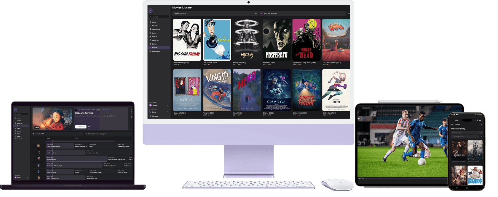 o3IPTV app shown across supported devices